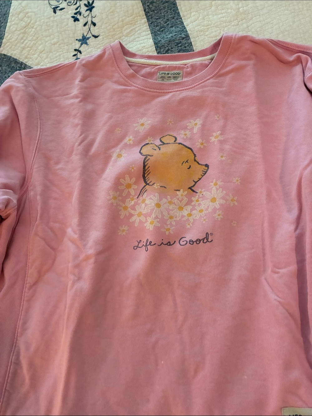 Life Is Good Pink Winnie the Pooh Sweatshirt with Daisy Graphic